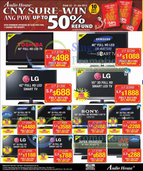 LED TVs Samsung UA-46B7000, PS-64D8000, UA-60D6600, Sony 55EX720, UA-55D6000