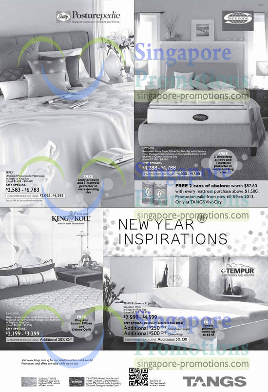 Mattresses, Sealy Posturepedic, Simmons Beautyrest Allure, King Koil Sleep Therapy, Tempur Sensation