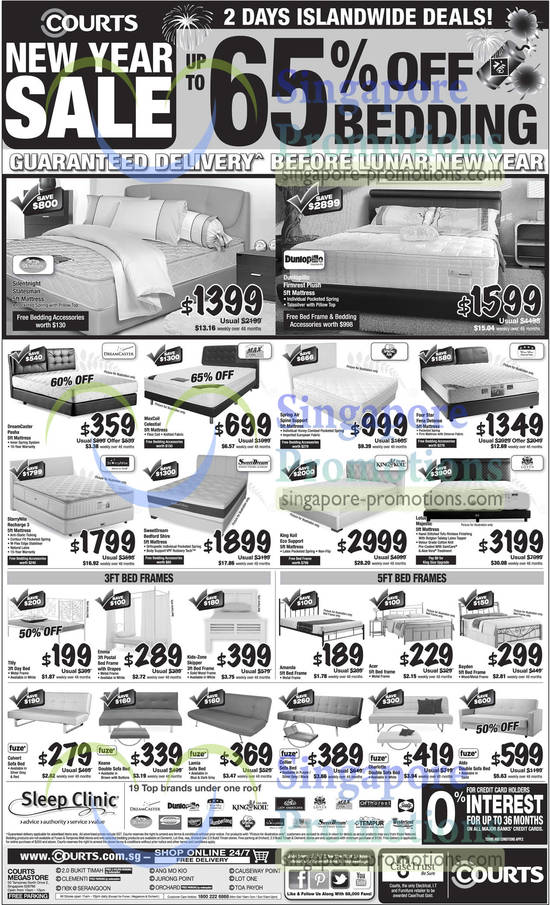 Mattresses Silentnight, Dunlopillo, Dreamcaster, StarryNite, MaxCoil, SweetDream, King Koil