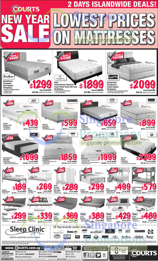 Mattresses, Sofa Beds, Sweet Dream, Sealy Posture Premier, Slumberland, Maxcoil, Orthorest, Silentnight