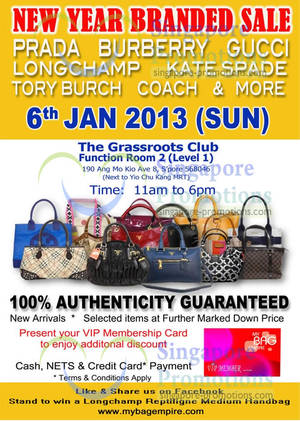 Featured image for (EXPIRED) MyBagEmpire Branded Handbags Sale @ The Grassroots Club 6 Jan 2013