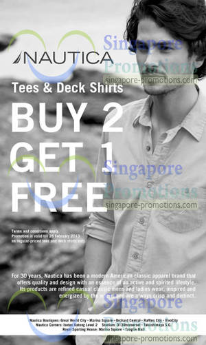 Featured image for (EXPIRED) Nautica Buy 2 Get 1 FREE Tees & Deck Shirts Promo 25 Jan – 28 Feb 2013