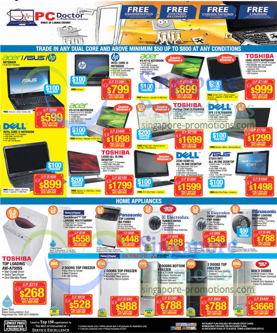 Notebooks, Washers, Fridges, Acer, Toshiba, Dell, Asus, Fisher and Paykel, Panasonic