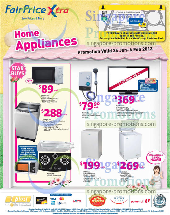 Panasonic NN-SM332MYPQ Microwave, NA-F70B2 Washer, TH-L32C4S LCD TV, Aerogaz S850 Water Heater, Farfalla FR-65AS Chiller