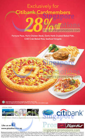 Featured image for (EXPIRED) Pizza Hut 28% Off Fortune Pizza, Chicken Steak & More For Citibank Cardmembers 28 Jan – 24 Feb 2013