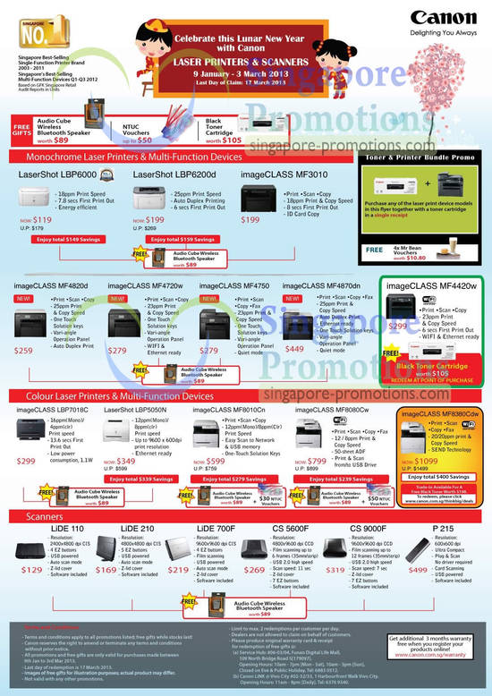 Printers LaserShot LBP6000, LBP6200d, imageCLASS MF3010, MF4820d, MF4420w