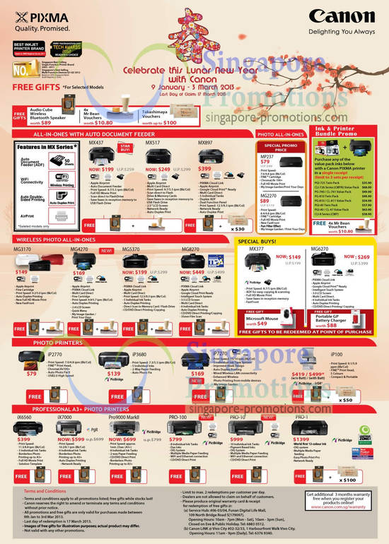 Printers MX437, MX517, MX897, MG6270, iP2770, iP3680, iP7270, iP100, iX6560