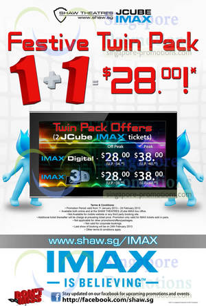 Featured image for (EXPIRED) Shaw Theatres IMAX From $28 Twin Tickets Promo @ JCube 11 Jan – 24 Feb 2013