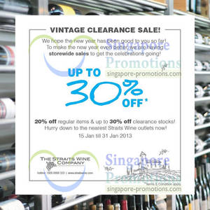 Featured image for (EXPIRED) Straits Wine Company Up To 30% Off Wines Clearance Sale 15 – 31 Jan 2013