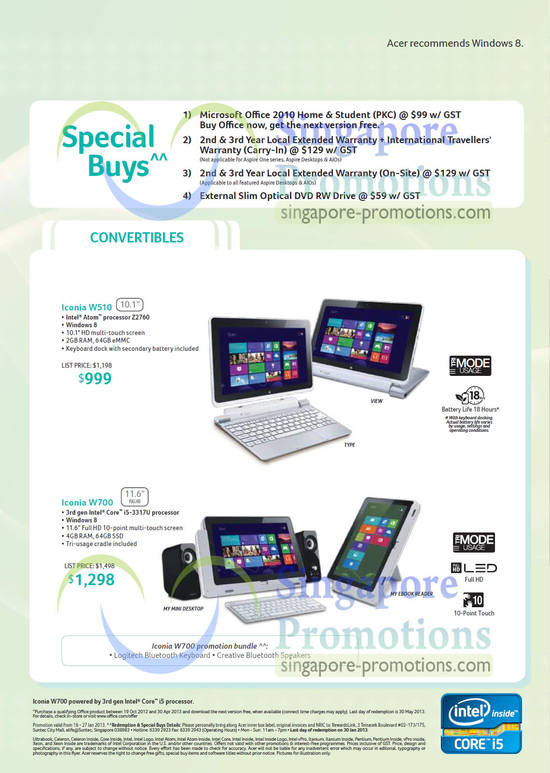 Tablets Iconia W510, Iconia W700