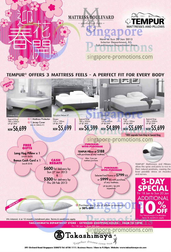 Tempur Mattresses Celebrity, Sensation, Cloud