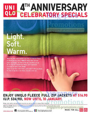 Featured image for (EXPIRED) Uniqlo 50% Off Fleece Full Zip Jackets Promo @ Islandwide 4 – 10 Jan 2013