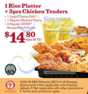 Featured image for (EXPIRED) Popeyes Dine-In Discount Coupons 14 – 28 Feb 2013