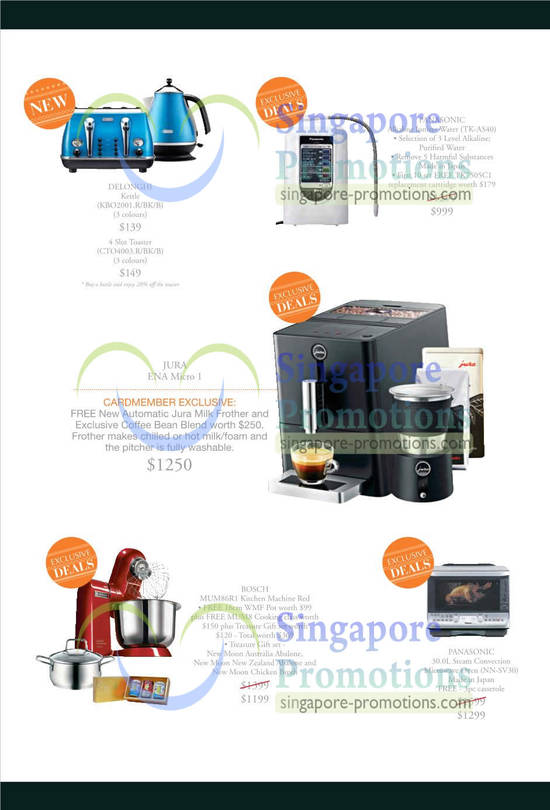 Bosch Kitchen Machine, Panasonic Microwave Oven, Jura Ena Micro1, Panasonic Alkaline Ionizer Water