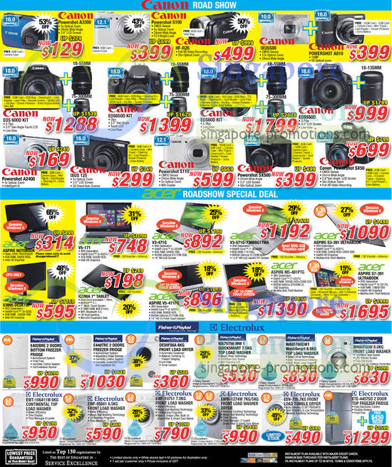 Digital Cameras, Notebooks, Washers, Fridges, Canon, Acer, Fisher and Paykel, Electrolux