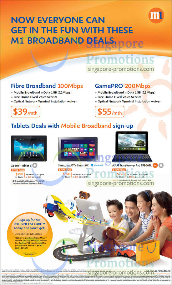 Fibre Broadband 100Mbps, GamePRO 200Mbps, Sony Xperia Tablet S, Samsung ATIV Smart PC, ASUS Transformer PAD TF 300TL