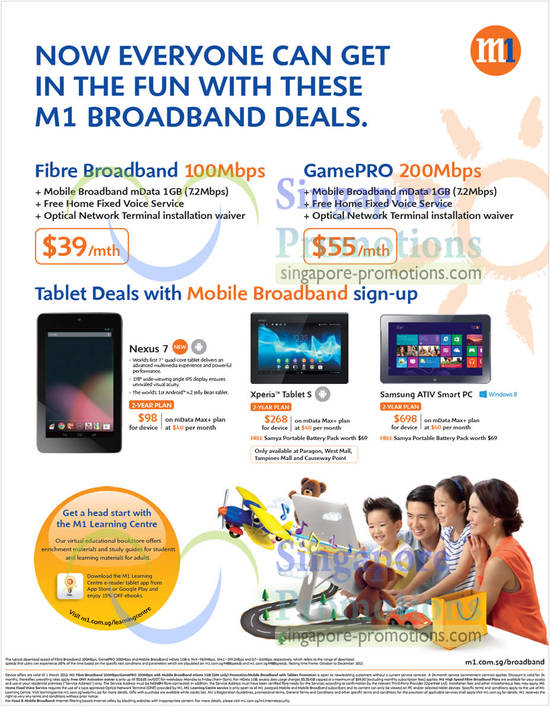 Fibre Broadband 100Mbps, GamePro 200Mbps, Nexus 7, Sony Xperia Tablet S, Samsung ATIV Smart PC