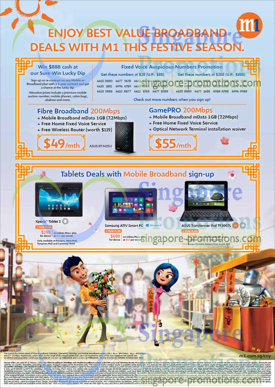 Fibre Broadband 200Mbps, GamePRO 200Mbps, Sony Xperia Tablet S, Samsung ATIV Smart PC, Asus Transformer Pad TF300TL