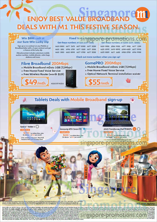 Fibre Broadband 200Mbps, Gamepro 200Mbps, Xperia Tablet S, Samsung ATIV Smart PC, Asus Transformer Pad TF300TL