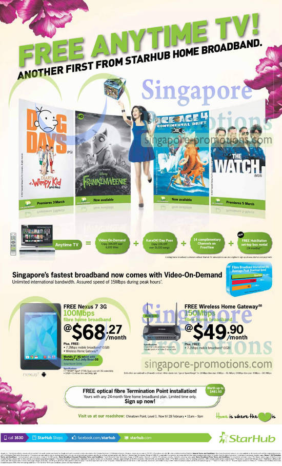 Nexus 7 3G, Free Anytime TV For Broadband Subscribers, Free Optical Fibre Termination Point Installation, Chinatown Point