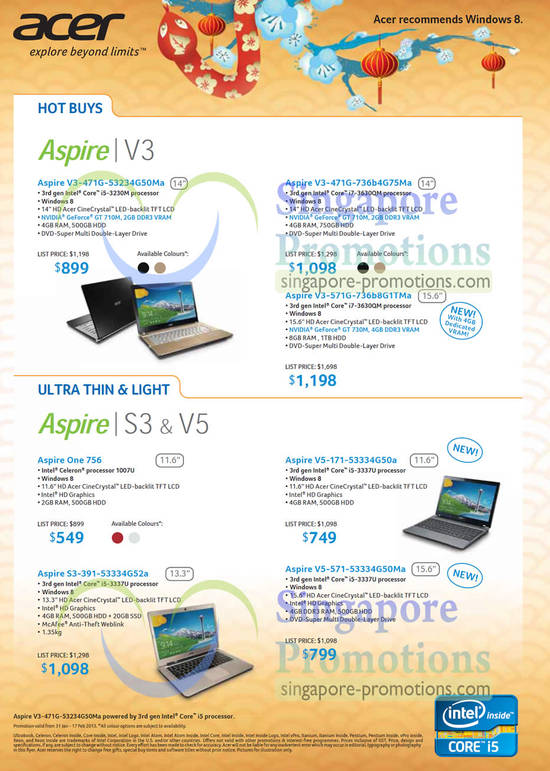 Notebooks Aspire V3-471G-53234G50Ma 736b4G75Ma, V3-571G-736b8G1TMa, One 756, V5-171-53334G50a, S3-391-53334G52a, V5-571-53334G50Ma