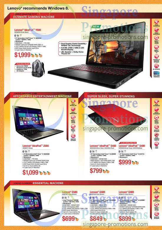 Notebooks, Lenovo IdeaPad Y500 59356364, Z580 59368477, S400 59352833, 59352834, 59352832