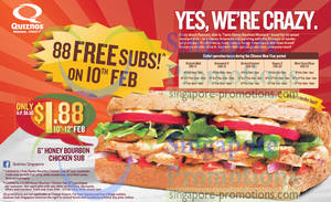 Featured image for (EXPIRED) Quiznos Sub FREE Subs & $1.88 Honey Bourbon Chicken Sub Promotion 10 – 12 Feb 2013