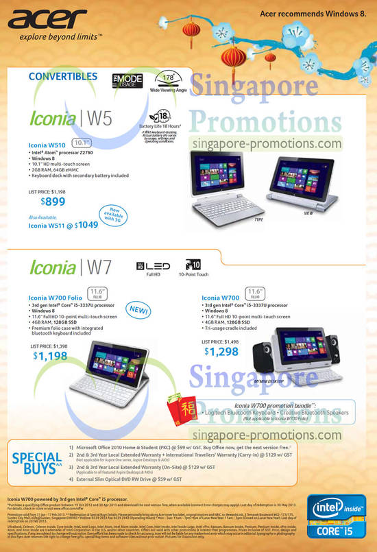 Tablets Iconia W510, W700 Folio, W700