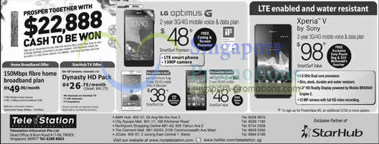 Telestation, LG Optimus L9, 4X, G, Sony Xperia V, 150Mbps Fibre Broadband Plan, Dynasty HD Pack