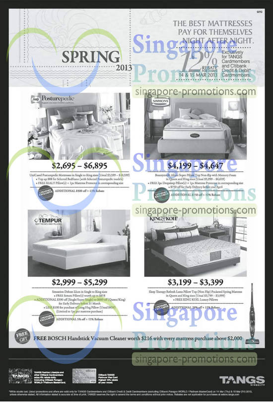 14 Mar Mattresses Sealy Posturepedic, Simmons, King Koil, Tempur