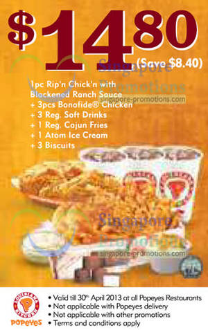 Featured image for (EXPIRED) Popeyes Dine-In Discount Coupons 21 Mar – 30 Apr 2013