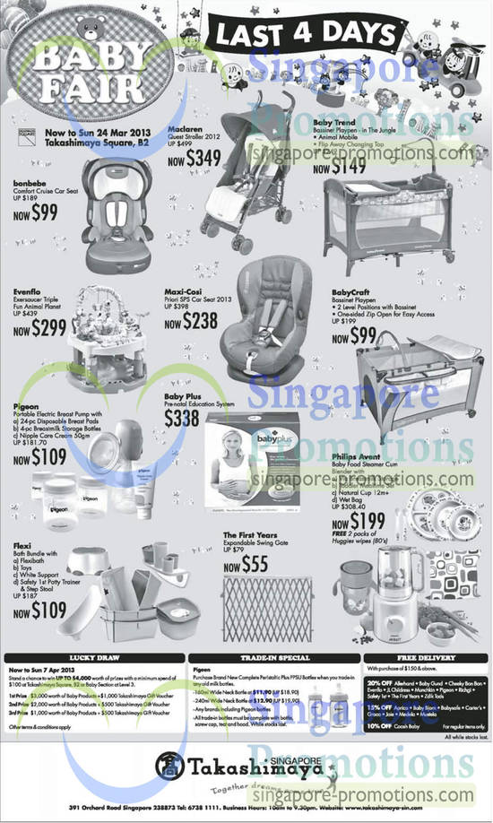 21 Mar Maclaren Quest Stroller, Maxi-Cosi Priori SPS Car Seat, Baby Plus Pre-natal Education System, Flexi Bath Bundle, Philips Avent Baby Food Steamer