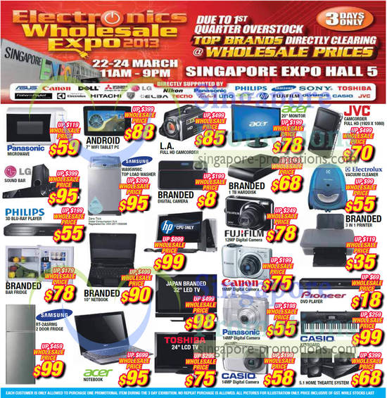 22 Mar Digital Cameras, Washer, Notebooks, LCD TV, Blu-Ray Palyer, Microwave Oven, Home Theatre System, Canon, Philips, Panasonic, Samsung, Pioneer, Casio, Acer, JVC, Toshiba