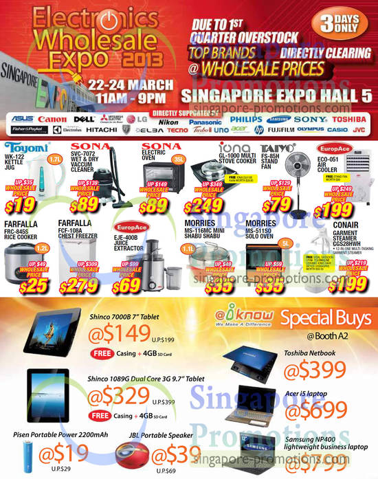 22 Mar Kitchen Appliances, iknow Special Buys, Rice Cooker, Oven, Stove Cooker, Vacuum Cleaner, Tablets, Notebooks, Toyomi, Sona, Farfalla, Taiyo, Iona, Europace, Shinco, Toshiba