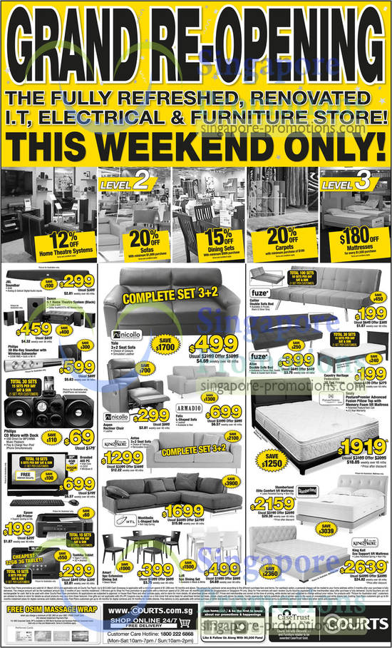 30 Mar Sofa Sets, Mattresses Nicollo, Armadio, King Koil, HTL, Slumberland, Sealy, Fuze