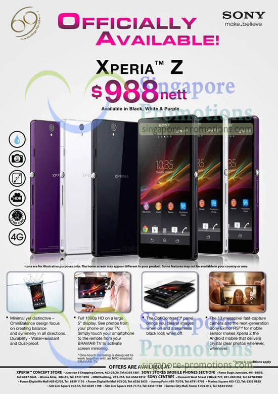 69 Holdings Sony Xperia Z Colours, Features