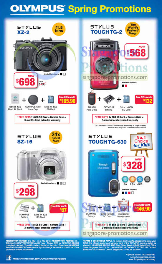 8 Mar Olympus Stylus XZ-2 Digital Camera, Stylus Tough TG-2, Stylus SZ-16, Stylus Tough TG-630