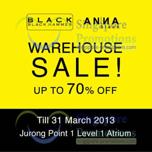 Featured image for (EXPIRED) Black Hammer & Anna Black Warehouse Sale @ Jurong Point 1 28 – 31 Mar 2013