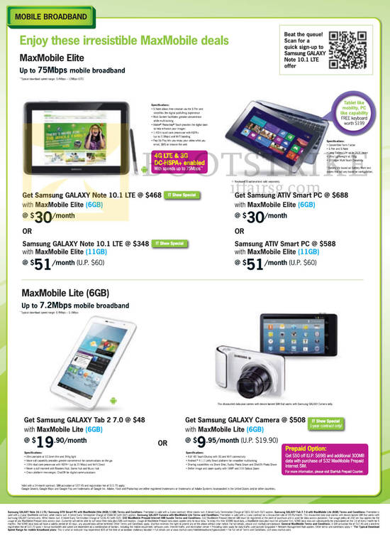 Broadband Mobile MaxMobile Elite Samsung Galaxy Note 10.1, Galaxy Tab 2 7.0, Galaxy Camera, ATIV Smart PC