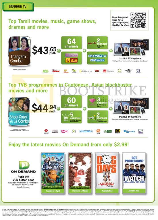 Cable TV Thangam Combo Pack, Shou Xuan Yu Le Combo, Movies on Demand