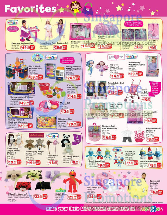 Favourties Electronic Keyboard Set, Nurse dress-up Set, Grand Fairy Dress-up Set, Play Shoes, Mix N Match Kitchen Center, Battery-operated Talking Cash Register