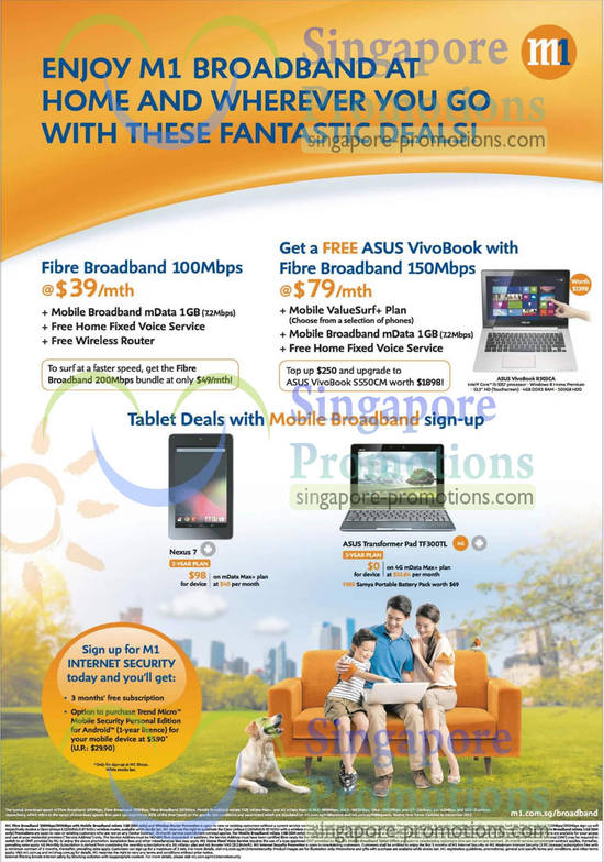 Fibre Broadband 100Mbps, Free Asus VivoBook with Fibre Broadband 150Mbps, Nexus 7, Asus Transformer Pad TF300TL