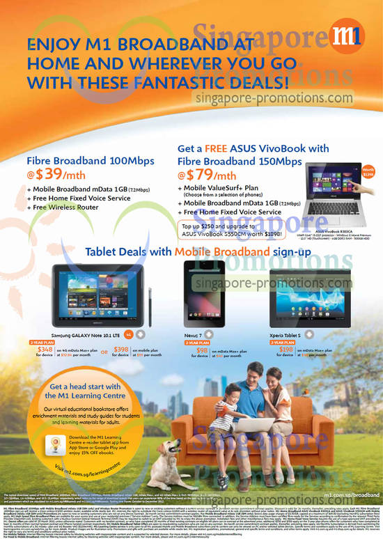 Fibre Broadband 100Mbps Free Asus VivoBook with Fibre Broadband 150Mbps, Samsung Galaxy Note 10.1 LTE, Nexus 7, Sony Tablet S