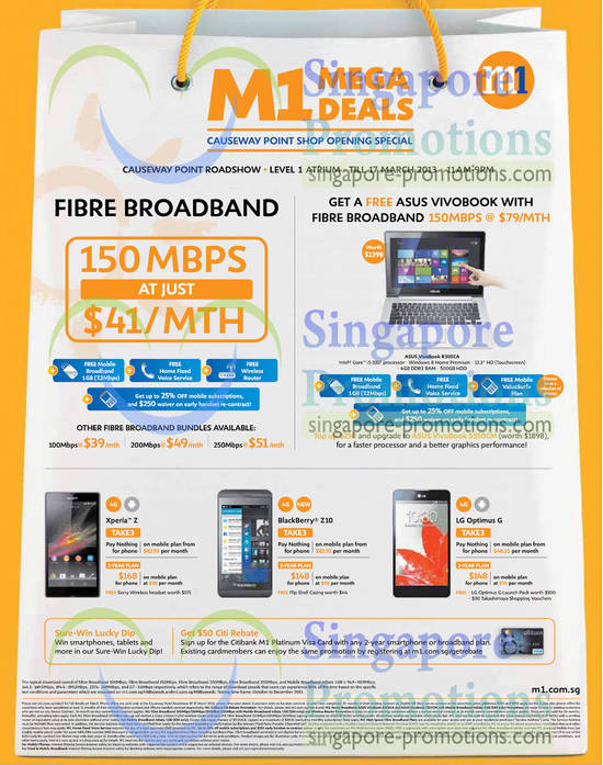 Fibre Broadband 150Mbps, Free Asus Vivobook, Sony Xperia Z, Blackberry Z10, LG Optimus G