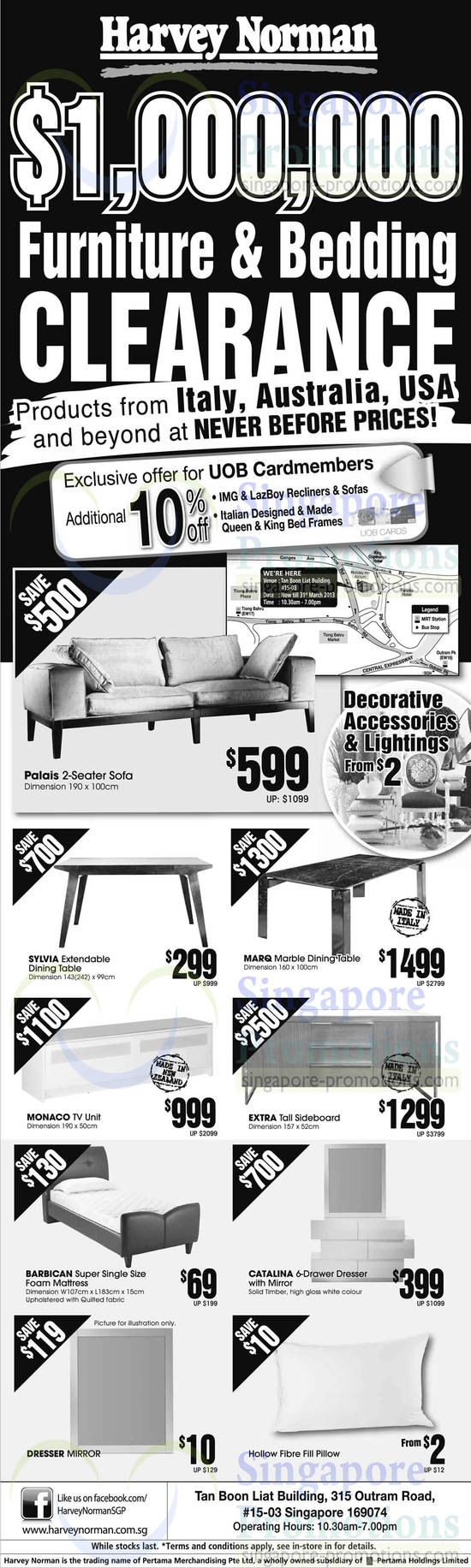 Furniture n Bedding Clearance, Polaris Sofa, Sylvia Dining Table, Marq, Barbican Mattress, Catalina Dresser