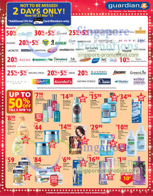 Featured image for Guardian Up To 50% Off Selected Health & Beauty Brands Promotion 26 – 28 Mar 2013