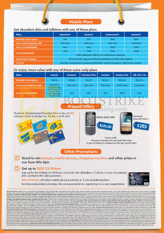 Mobile Plans ValueSurf LiteSurf ExtremeSurf MaxSurf, SunLite SunSaver, M Card Prepaid Nokia Asha 300, Samsung Galaxy Ace 2, Citibank Citi Rebate