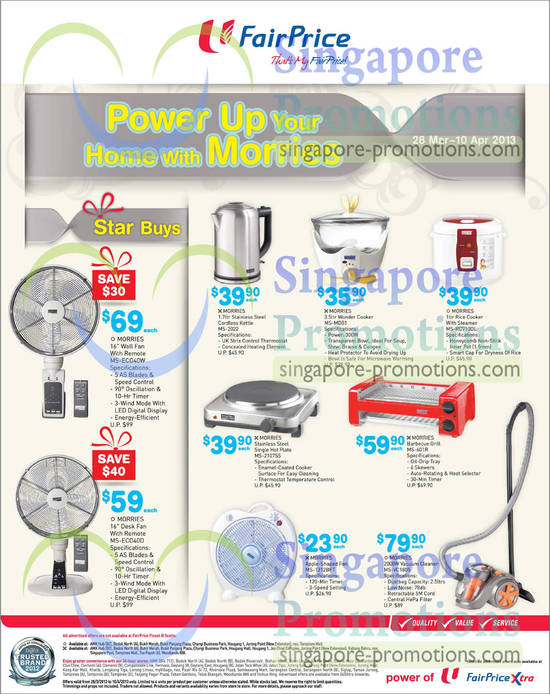 Morries Fan, Kettle, Rice Cooker, Hot Plate, Vaccum Cleaner, Barbecue Grill