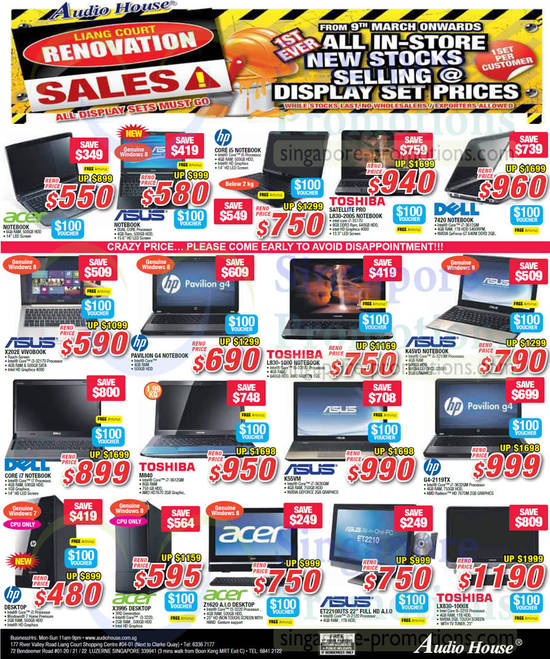 Notebooks, Desktop PC, Toshiba, Asus, HP Pavilion, Acer, Dell