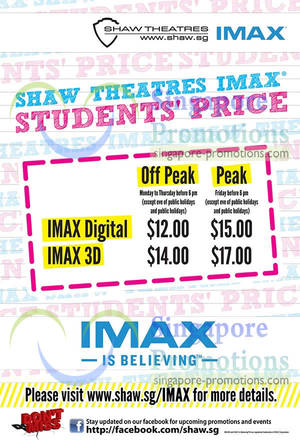 Featured image for Shaw Theatres IMAX Student Special Movie Ticket Prices 18 Mar 2013